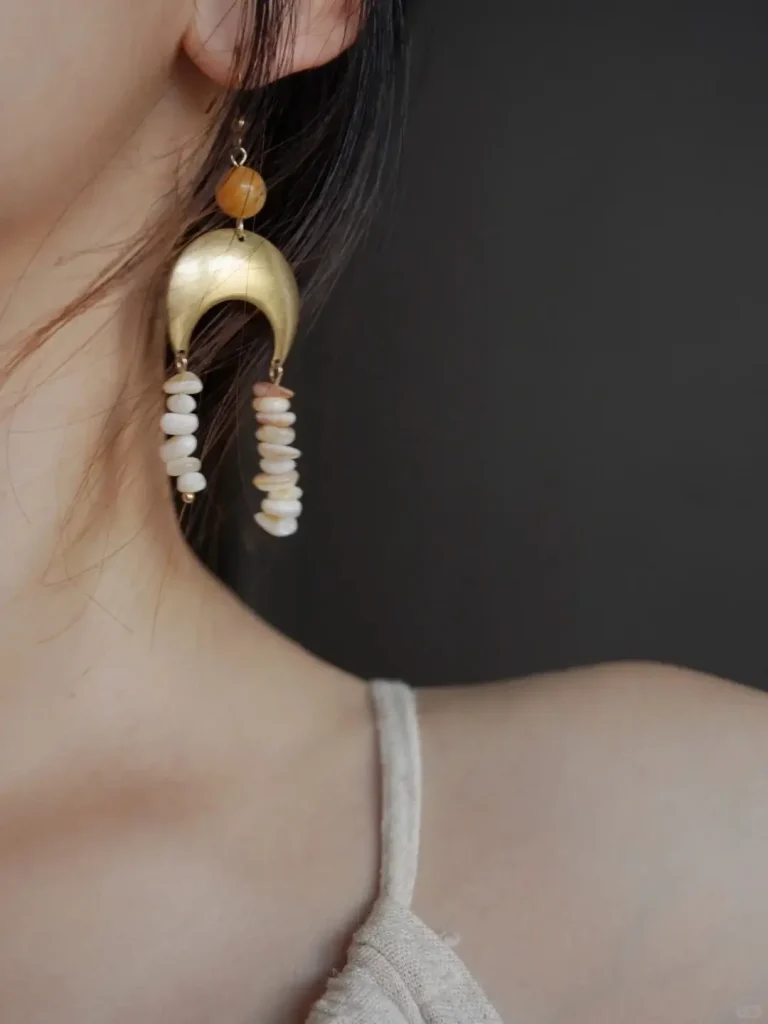 Customer wearing Lightweight Boho Seashell Earrings