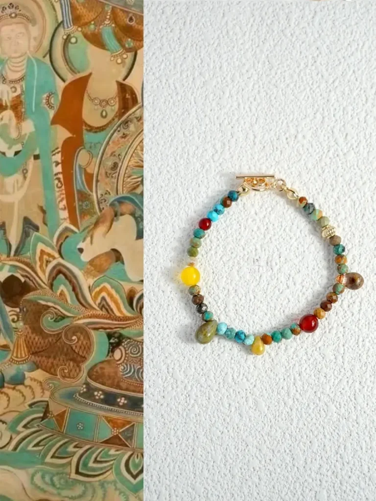 Handmade beaded boho bracelet draws inspiration from Dunhuang art, combining vintage design with artistic expression.