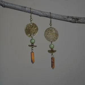 Handmade antique brass earrings with Tiger's Eye & Jade - Jewea artisan jewelry