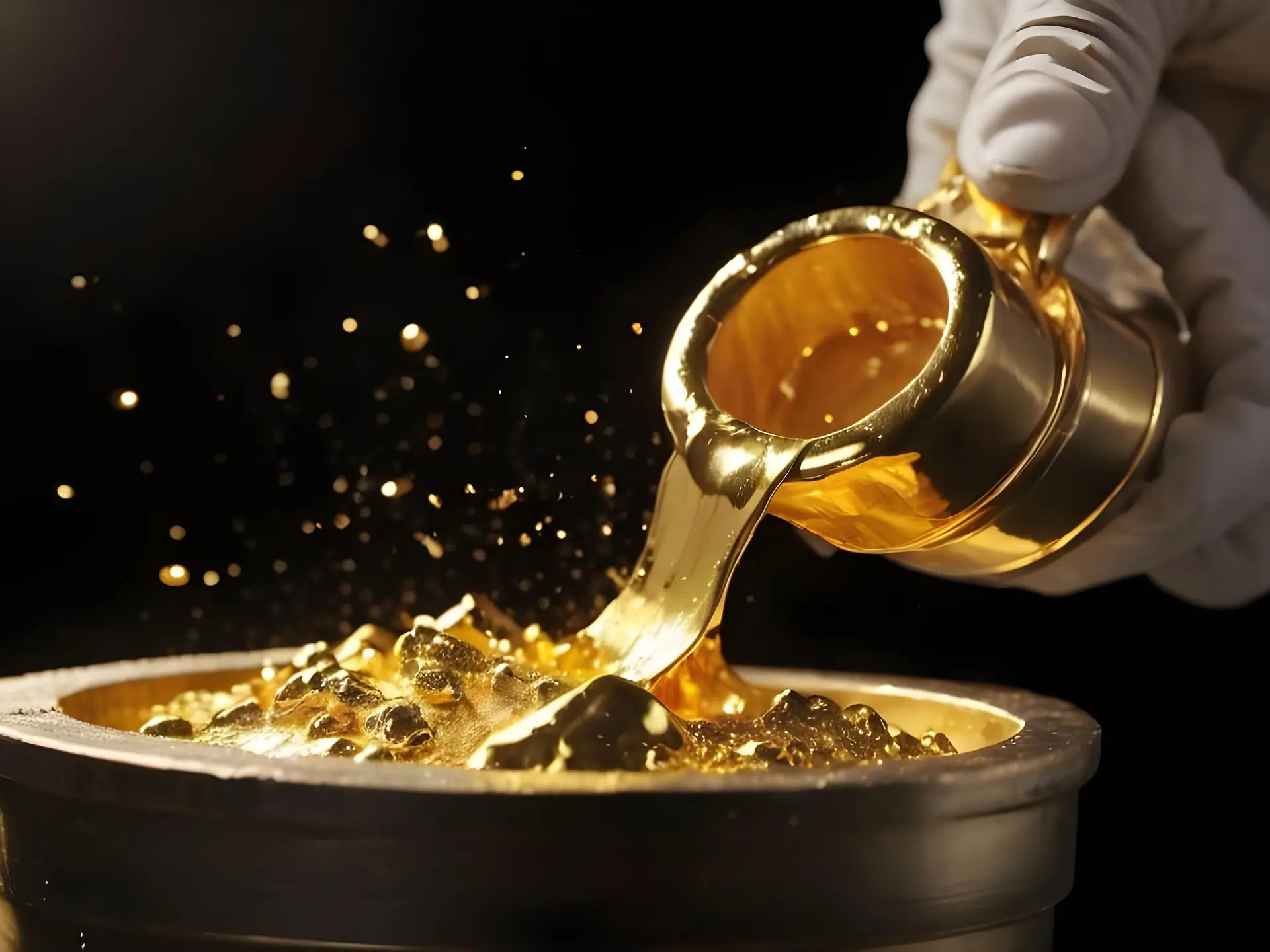 Close-up of the gold casting process, where molten gold is poured into molds—an essential step in crafting handmade vintage earrings materials.