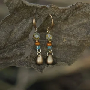 Handmade Czech glass bead earrings with teardrop dangle, featuring a vintage-inspired daily jewelry.