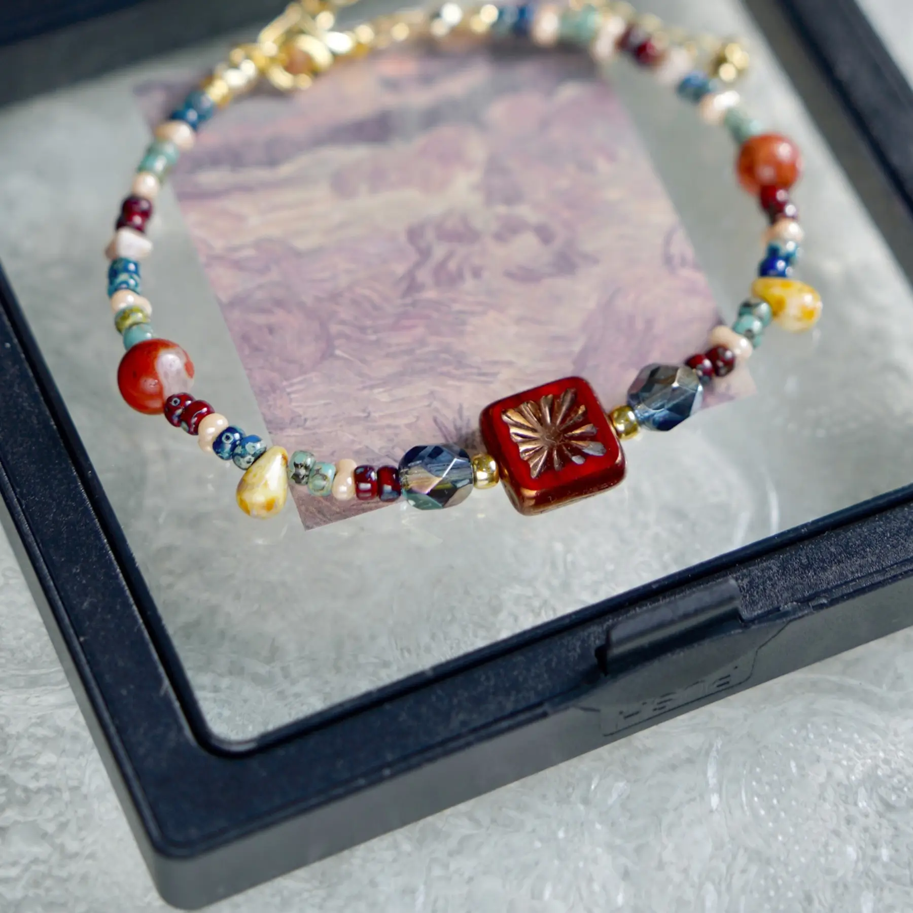 Vintage Czech beaded bracelet with colorful design—perfect handmade accessory for summer vacation