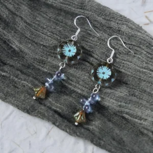 Handmade glass bead dangle earrings with 925 silver hooks in cool tones for everyday wear