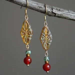 Gemstone earrings for women made with Czech beads in artisan style
