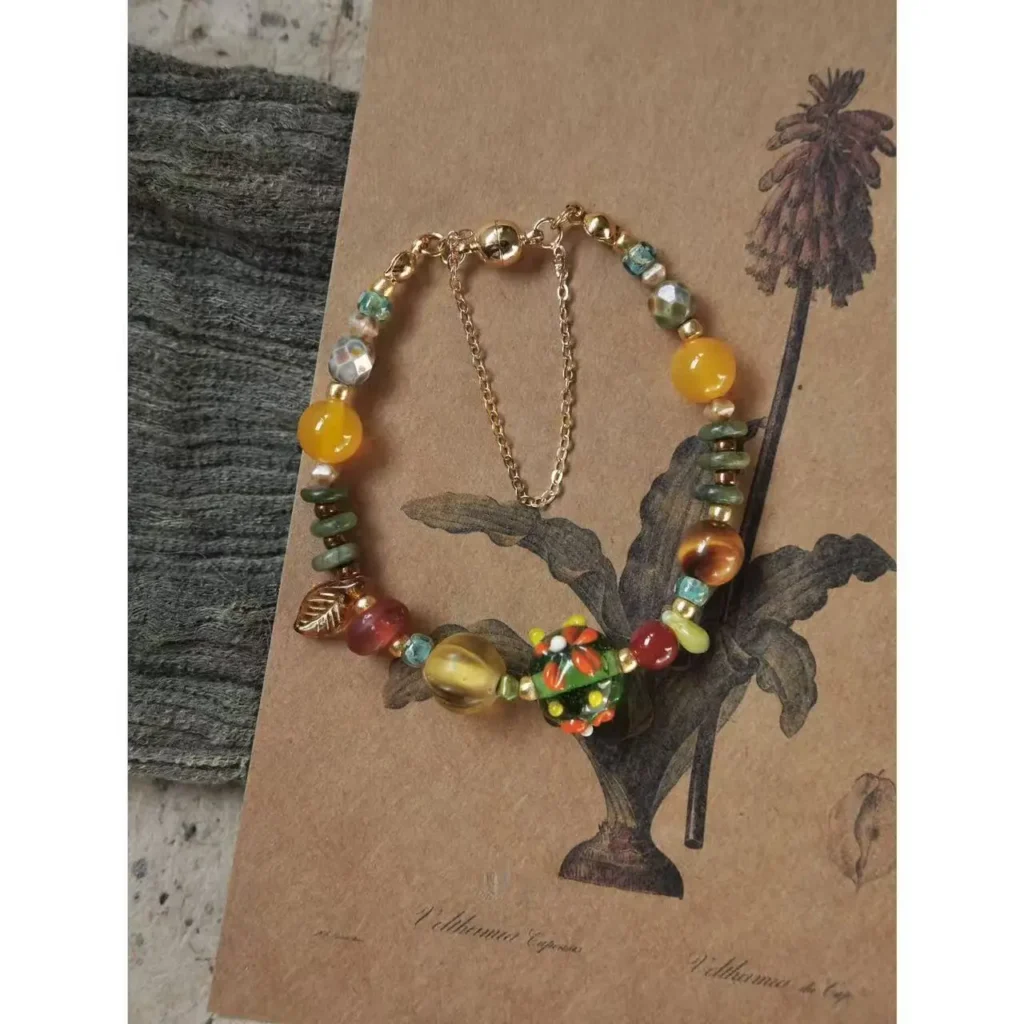 Red and yellow agate bracelet combined with natural gemstones.