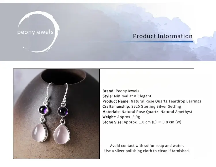 Product information for Jewea 925 sterling silver earrings with material and size details