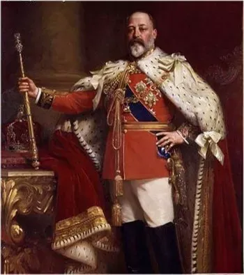 Portrait of Edward VII, King of the United Kingdom, known for his luxurious lifestyle and charm during the Edwardian era.
