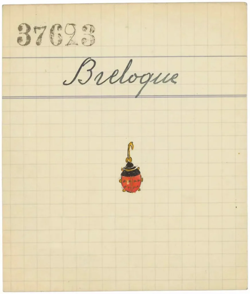 Vintage ladybug-themed earhook design illustration, showcasing intricate details and craftsmanship.