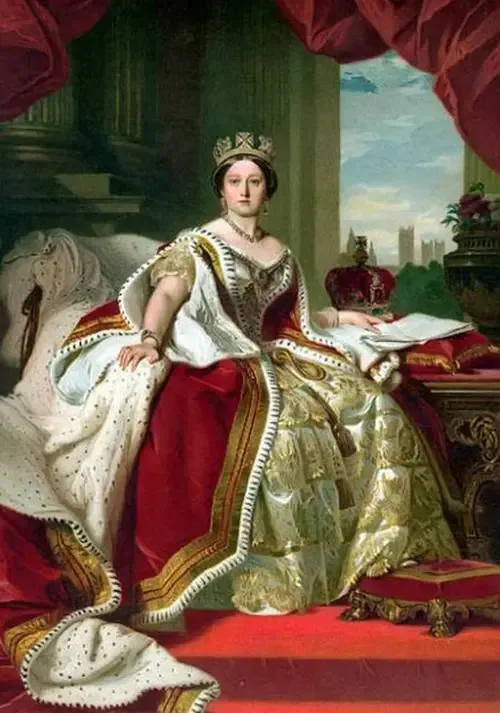 An illustration of Queen Victoria, who reigned for 64 years, symbolizing the elegance and influence of the Victorian era.