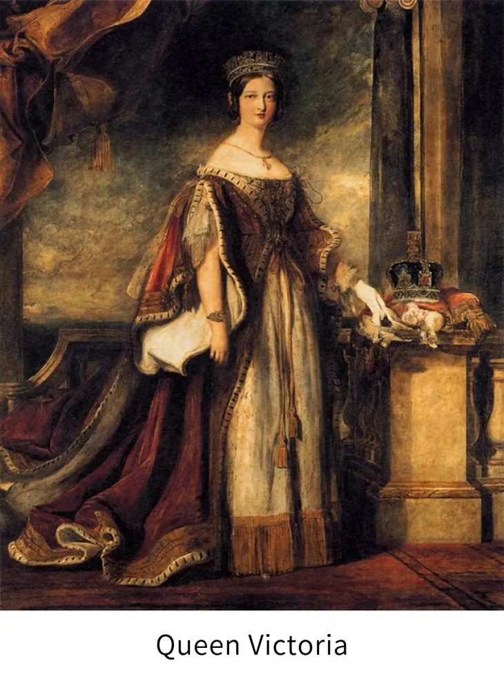 An illustration of Queen Victoria during her first parliament session, wearing a serpent-shaped bracelet, symbolizing wisdom and marking the beginning of the serpent jewelry trend in the 19th century.