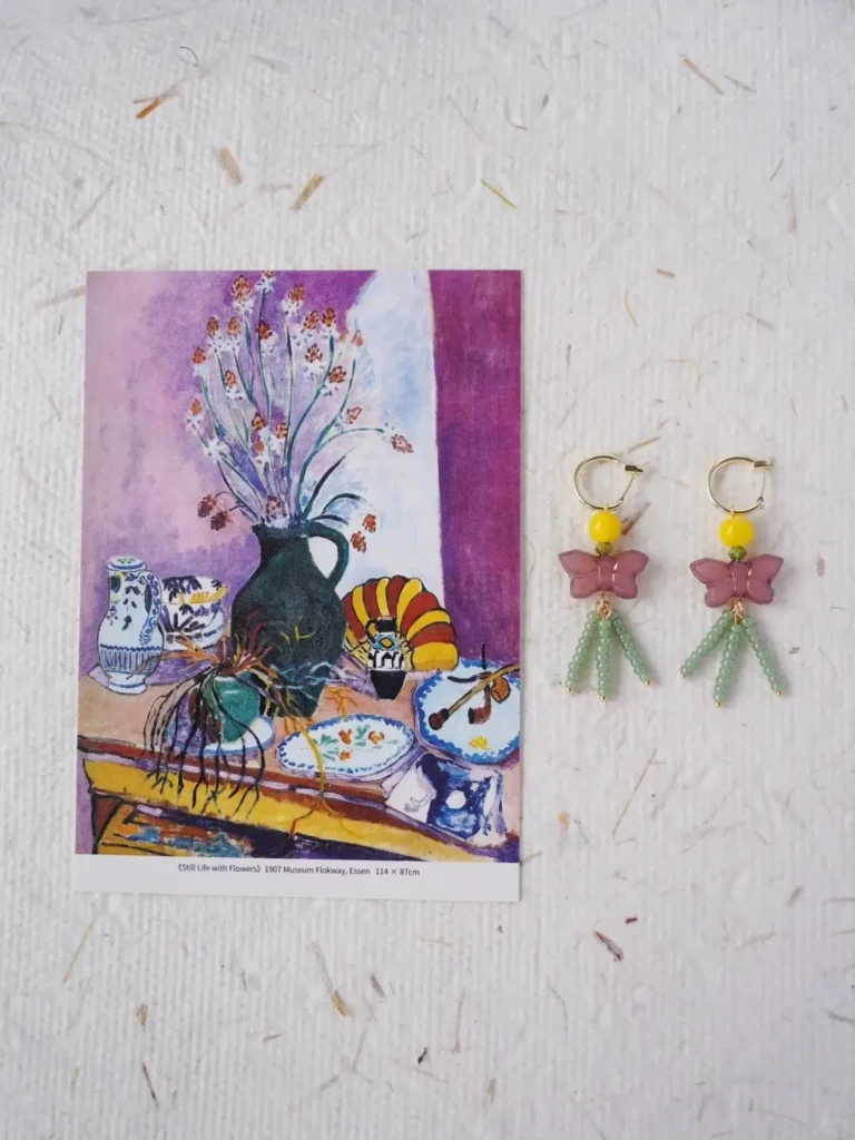 Natural stone hoop earrings with butterfly-shaped Czech beads, yellow agate, and jade for everyday wear