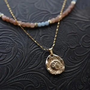 sunstone necklace and stainless steel bird pendant set