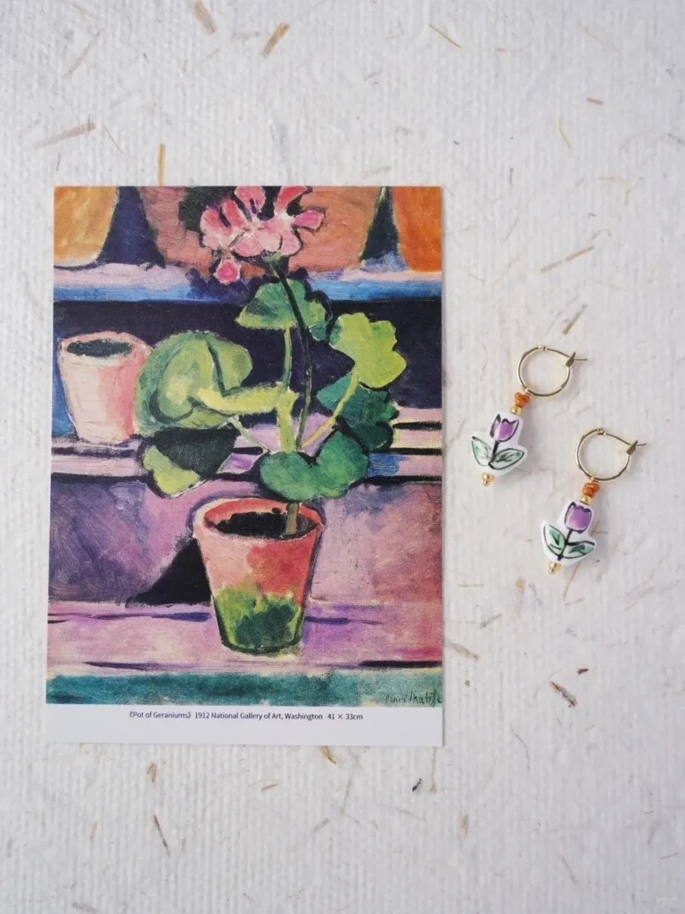 Vintage-style floral jewelry with Czech glass beads and hand-painted ceramic accents for women