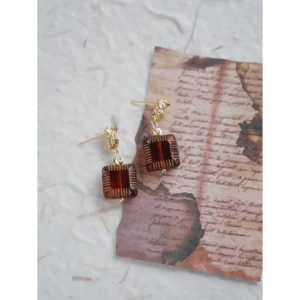 Vintage Dusk Crimson Glass Stud Earrings 925 Silver Gold Plated