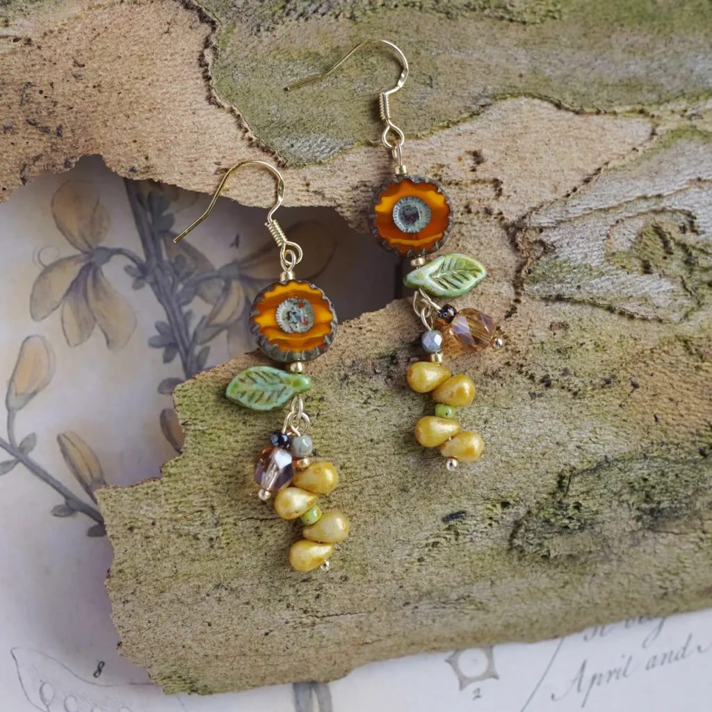 gold-plated 925 silver Czech glass summer flower earrings