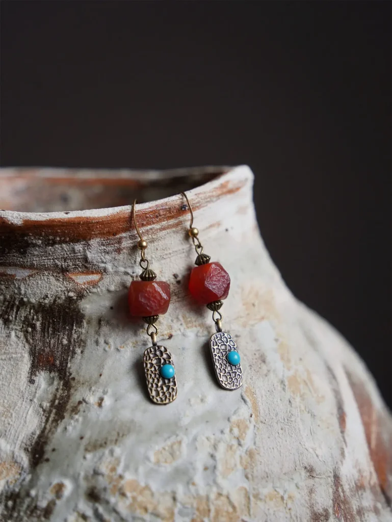 Handcrafted natural stone earrings with faceted eight-sided design, ideal for Bohemian-style daily wear.