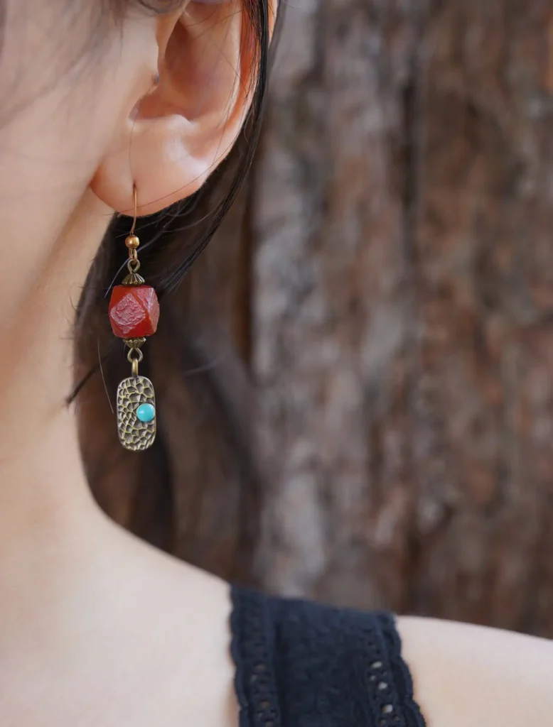 Handcrafted vintage earrings worn for daily style, highlighting artisan design and versatile everyday wear.