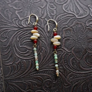 Handmade Australian Jade long dangle drop earrings with minimalist Chinese-inspired design.