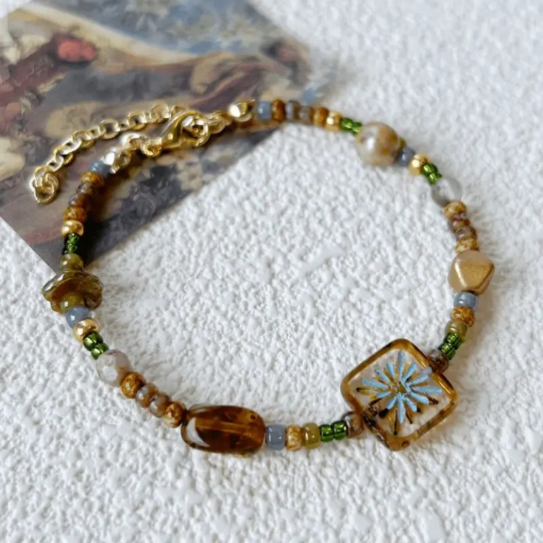 Handmade vintage beaded bracelet made with Czech beads, perfect for everyday stacking.