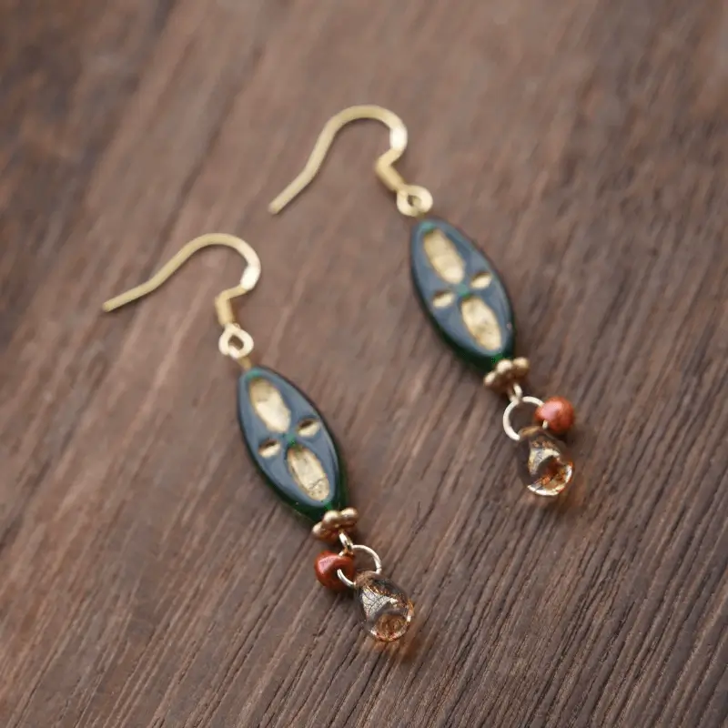 gold-plated 925 silver French style earrings with Czech glass and red agate