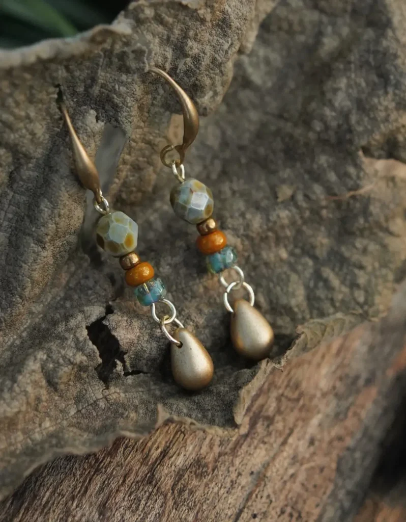 Handmade silver earrings with 925 sterling silver gold-plated hooks