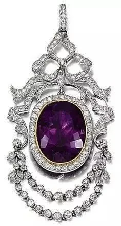 Close-up of a stunning Handmade Amethyst Jewelry pendant necklace with diamonds