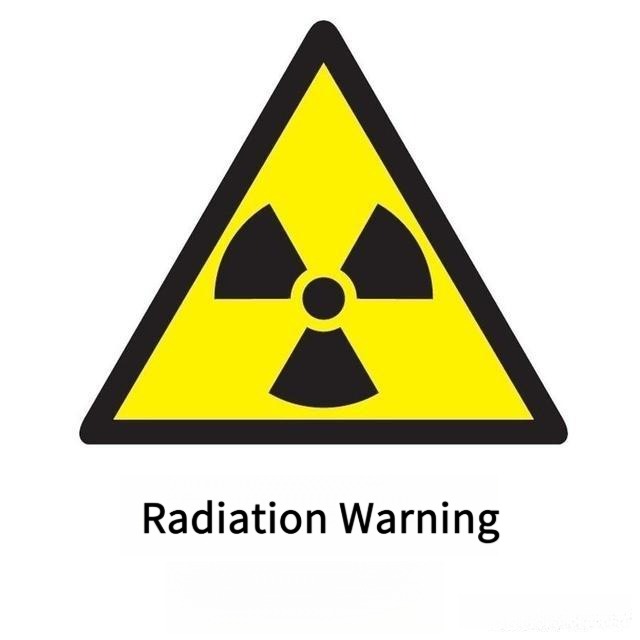Yellow triangular radiation warning sign indicating caution against radiation exposure.