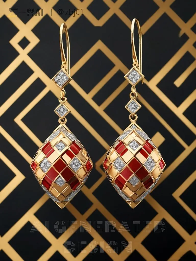 A pair of vintage handmade earrings featuring a classic black and white or multicolored checkerboard pattern, with clean lines creating a modern, stylish look.