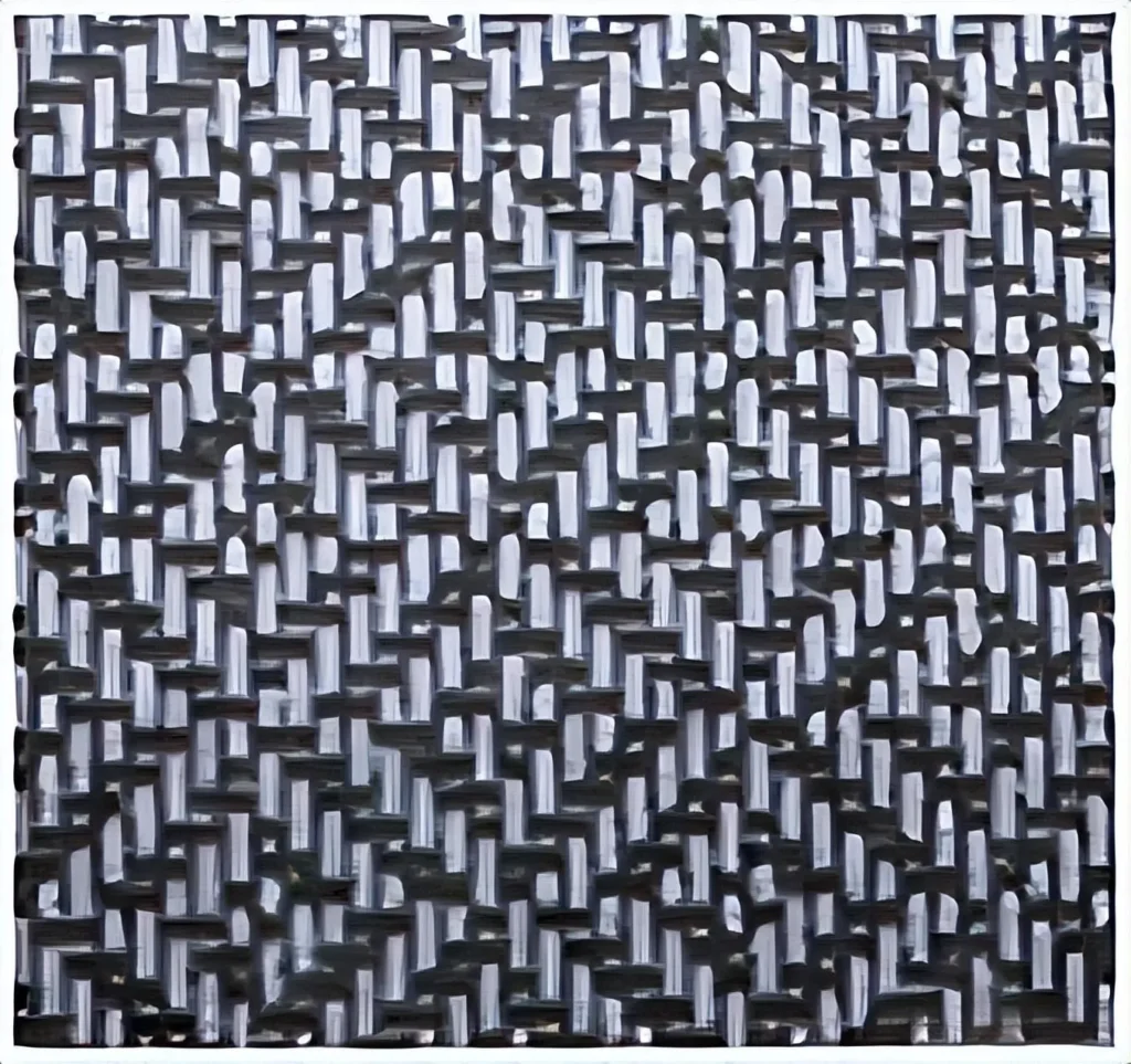 An illustration of a diamond twill pattern, a textile design created by alternating diagonal weaves to form a repeating diamond or lozenge shape. The pattern showcases a unique three-dimensional and dynamic geometric quality.