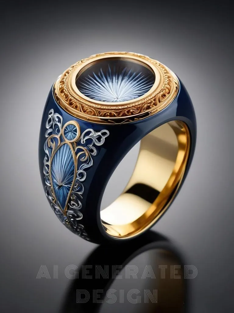 An illustration of a ring featuring a guilloché transparent enamel design. The metal surface of the ring is intricately engraved with a complex pattern like a basket weave, silk wave, or hobnail, then covered with a layer of clear transparent enamel. This creates a magnified, almost fisheye-lens effect on the underlying texture, giving the ring a unique and luminous depth.