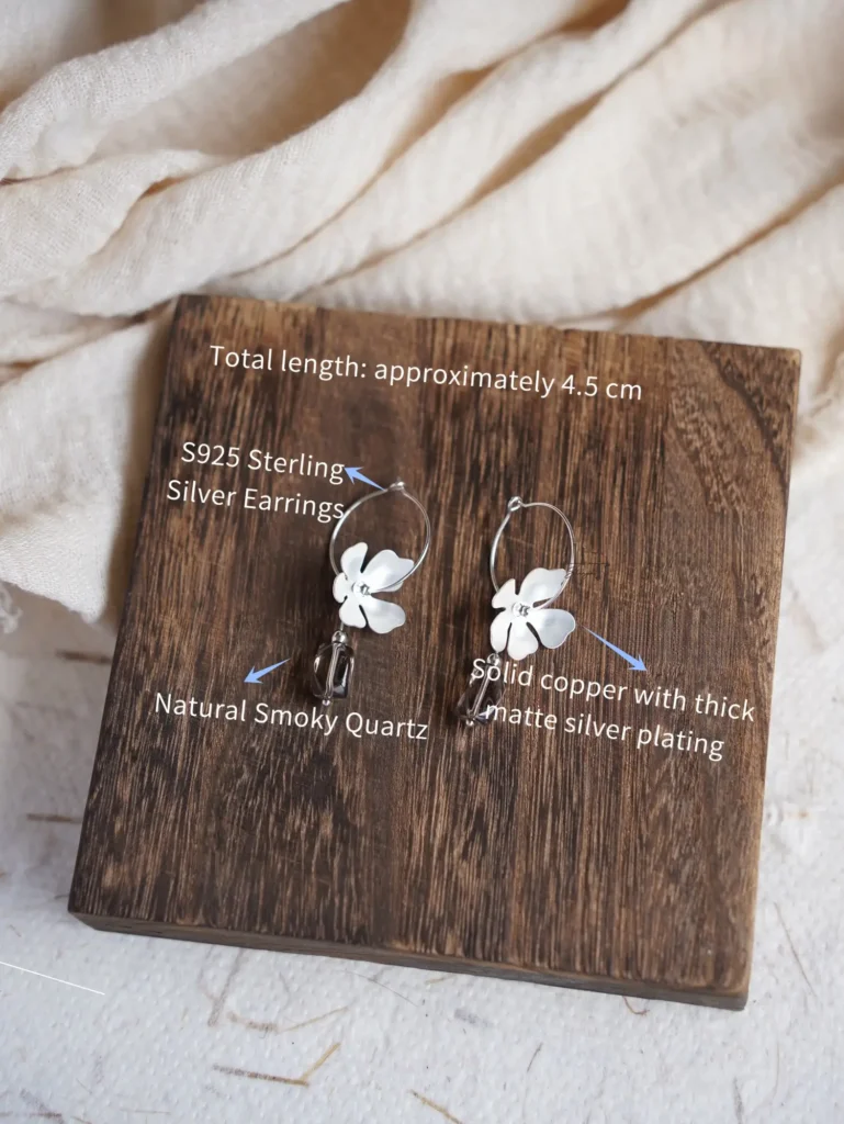 Handmade vintage earrings crafted from natural smoky quartz, safe for all-day wear.