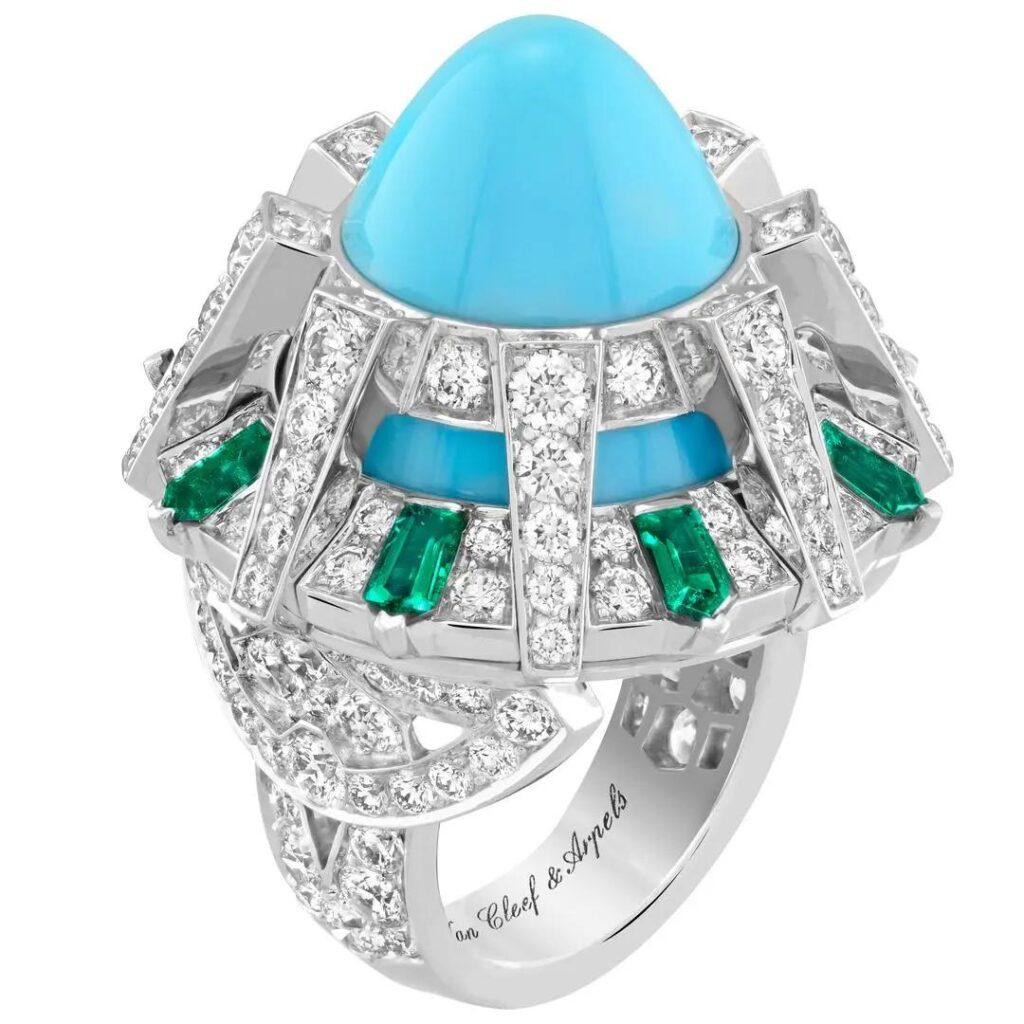An illustration of a high-quality porcelain turquoise gemstone with a rich, uniform color and a strong, glassy luster.