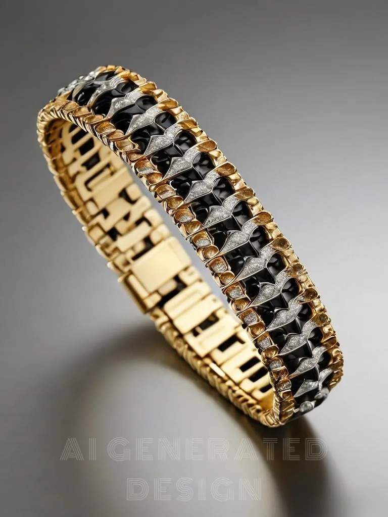 A vintage handmade gold bangle bracelet featuring a classic houndstooth pattern, with sparkling diamonds set into the design for added elegance and luxury.