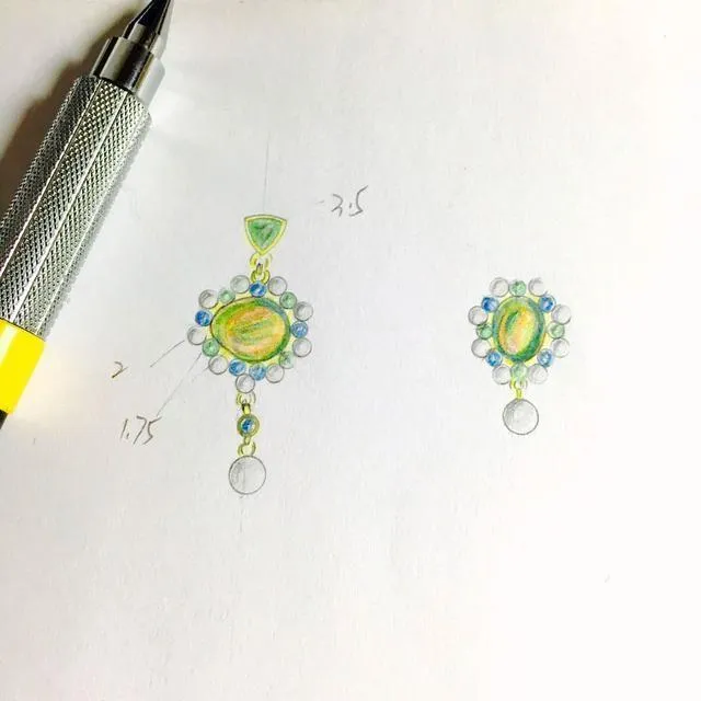 A simple line drawing showing the initial design concepts for a custom piece of jewelry.