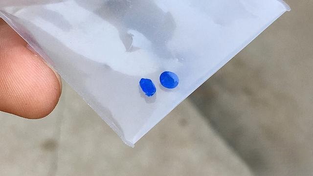 Two tiny, genuine cobalt-blue spinels acquired at Luc Yen gem market in Vietnam