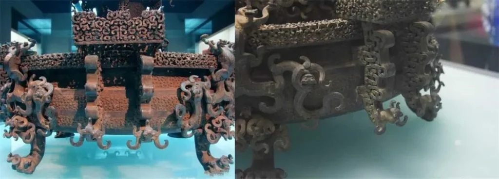 A detailed image of the bronze zun from the Marquis Yi of Zeng tomb, showcasing the intricate lost-wax casting technique used in ancient China.