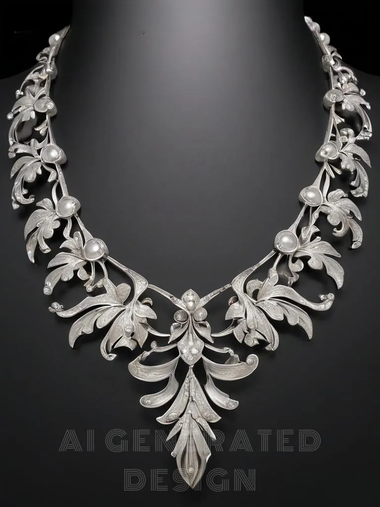 An illustration of a piece of jewelry featuring the palmette pattern. The design, inspired by the ancient palm leaf motif, is delicately set with lustrous pearls, perfectly combining the elegance of a classical pattern with the soft glow of pearls.