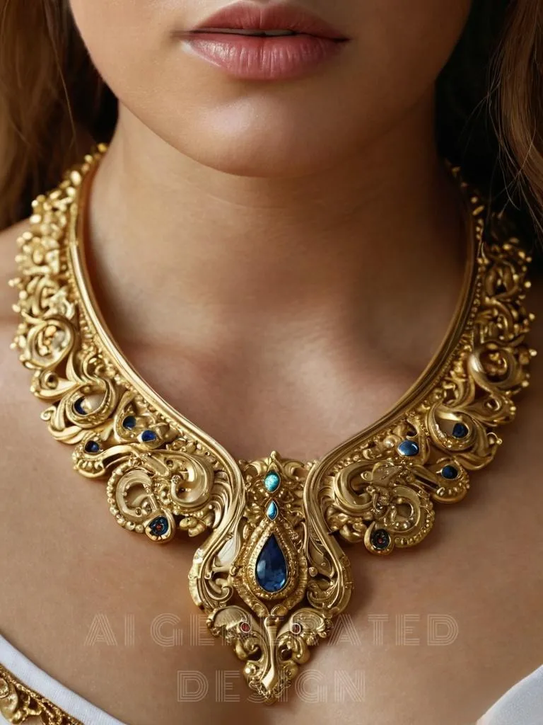 A vintage handmade gold necklace featuring a Bodhi leaf pendant, symbolizing the "Tree of Life," intricately set with sapphires for a sacred and luxurious design.