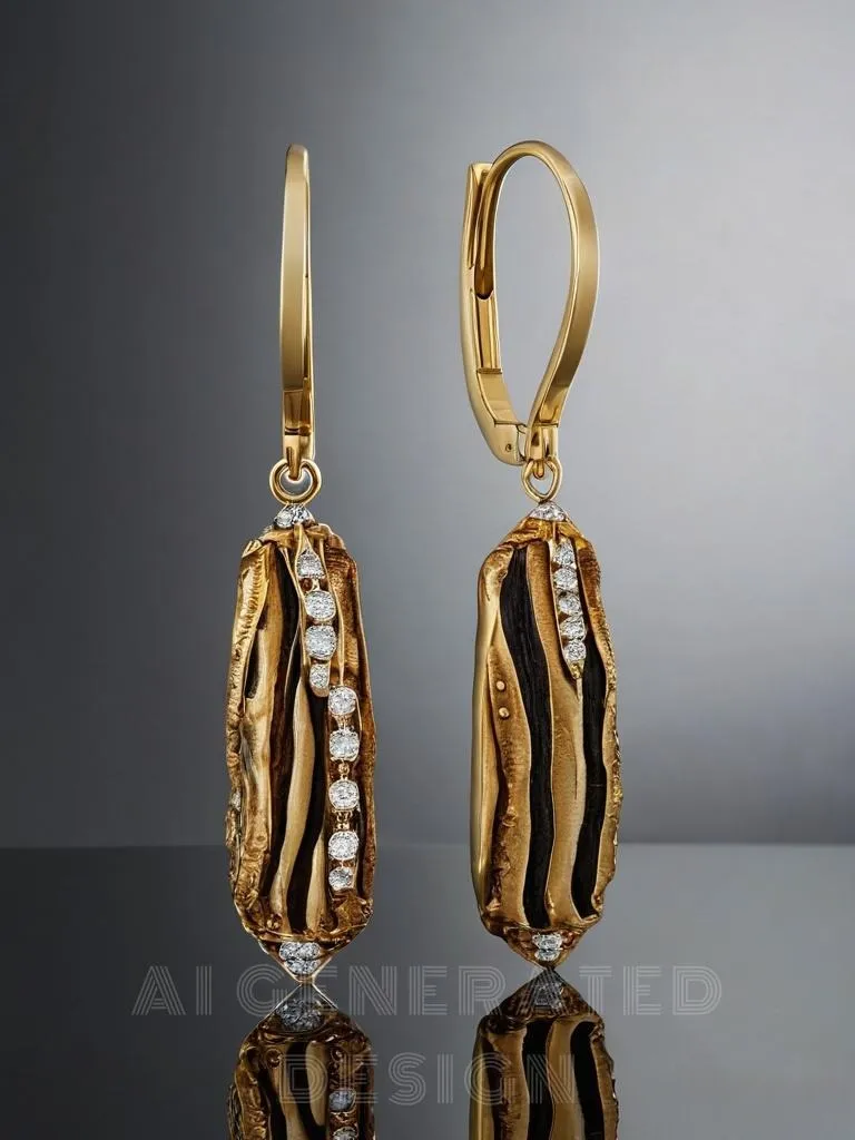 A pair of vintage handmade earrings with a gold treebark pattern, featuring a rough, natural texture that blends primitive charm with refined beauty.