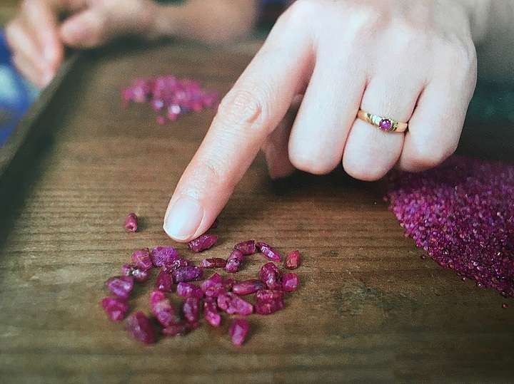 Rough Vietnam ruby showing red color with subtle blue undertones