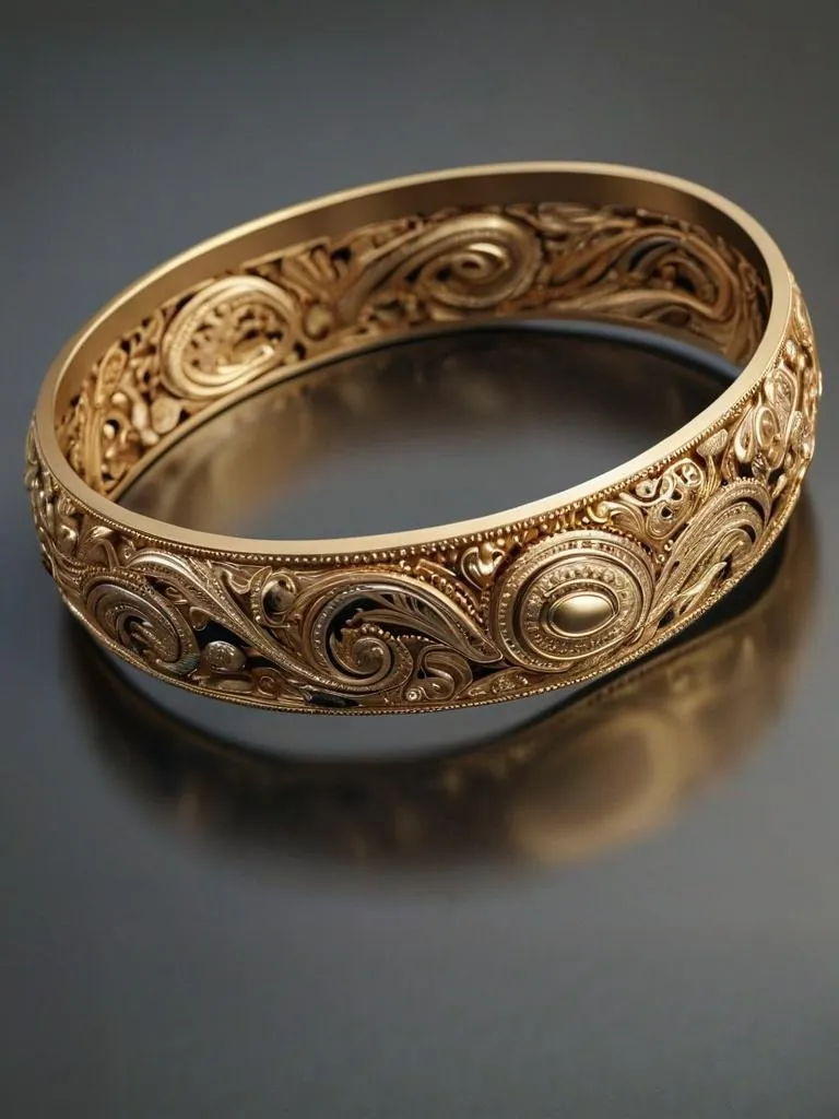An illustration of a bracelet featuring an elegant and continuous volute or scroll pattern. The fluid, curving lines are reminiscent of ancient architectural motifs, giving the piece a classic and artistic feel.