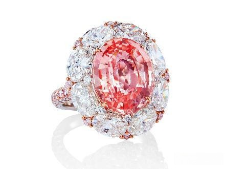 10.137ct natural Sri Lankan Padparadscha sapphire ring set in 18K white gold with 6.18ct diamonds, unheated, main stone size approximately 14.63×12.00×6.43mm
