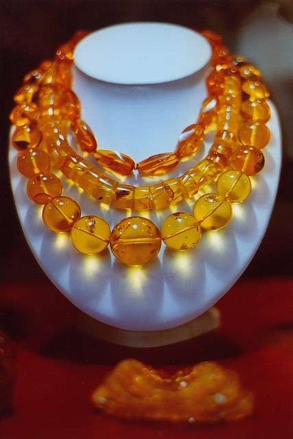 Amber beaded necklace, showcasing the luxurious gem revered across Europe for its elegance and timeless beauty.