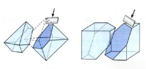 Illustration showing the formation of cleavage in a diamond