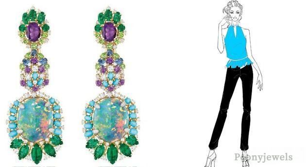 Dior opal gold earrings paired with a hand-drawn color palette illustration, demonstrating the rule of using no more than three main colors in daily outfits to maintain visual harmony.