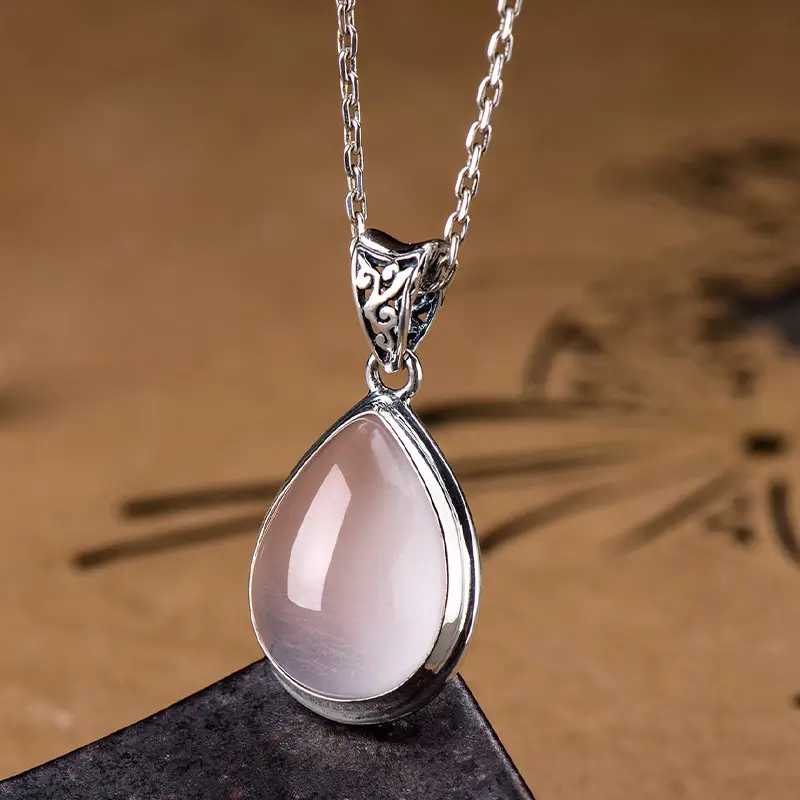 Jewea crystal necklace with 925 sterling silver, featuring clear quartz beads and elegant handcrafted design for everyday wear