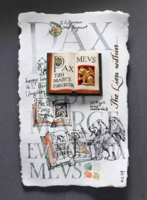 Kevin Coates jewelry featuring a book design alongside its hand-drawn sketch, showcasing dark-romantic style and meticulous craftsmanship