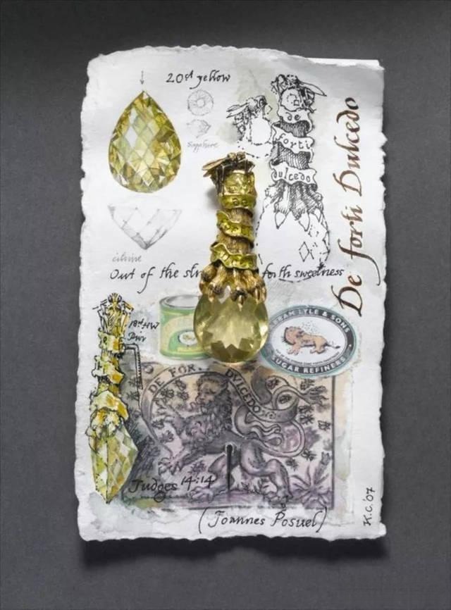 Kevin Coates jewelry displayed with its hand-drawn sketch, highlighting artistic vision and meticulous craftsmanship