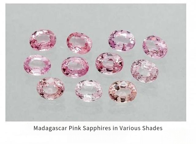 Madagascar pink sapphires in various shades showing noticeable orange undertones