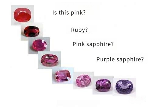 Madagascar pink sapphires arranged from light to dark shades